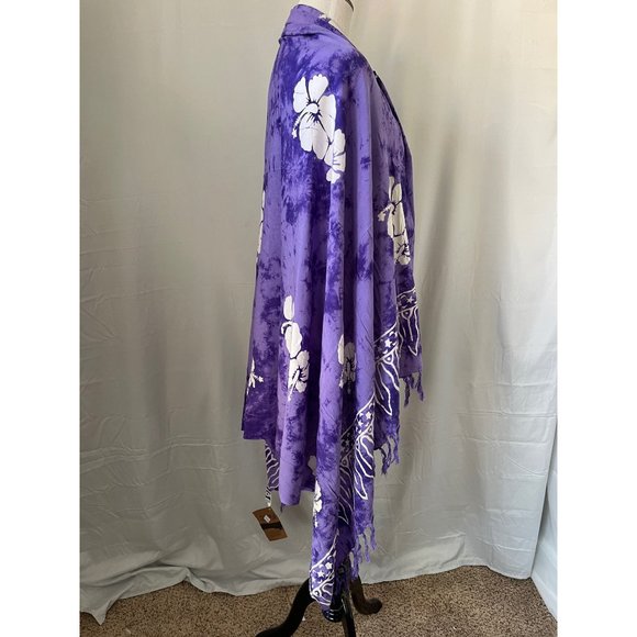 Pareos Del Caribe Purple/White Tropical Print Fringe Trim Tapestry/Sarong/Shawl - Picture 7 of 12